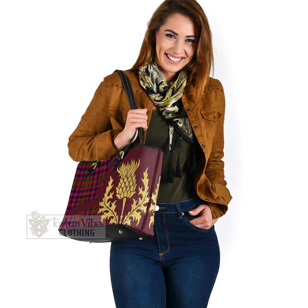 Wright Tartan Leather Tote Bag Gold Thistle Style - Tartan Vibes Clothing