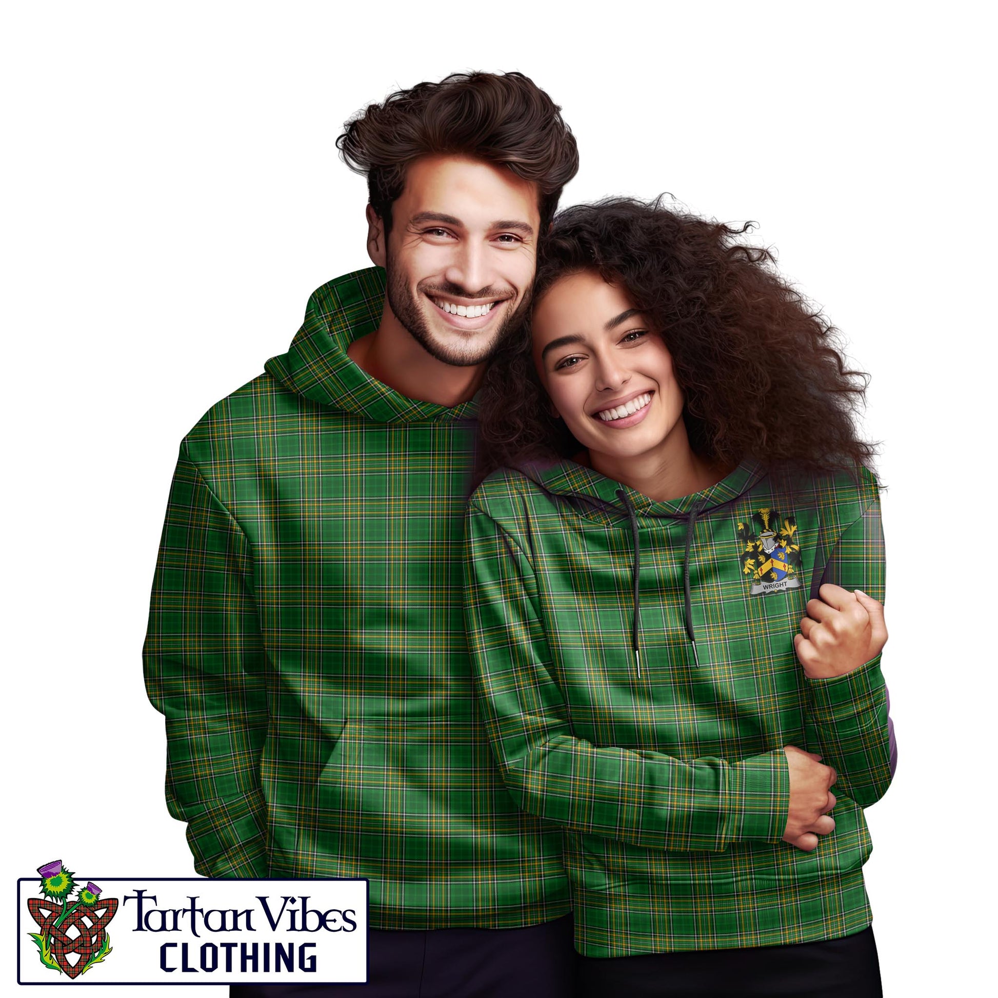 Wright Irish Clan Tartan Hoodie with Coat of Arms - Tartan Vibes Clothing