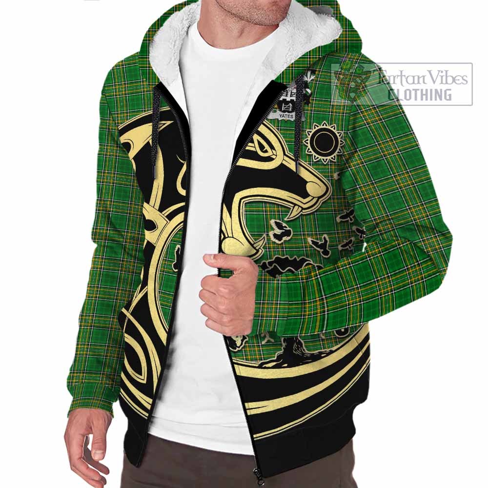 Tartan Vibes Clothing Yeates Irish Tartan Sherpa Hoodie with Coat of Arms Celtic Wolf Style