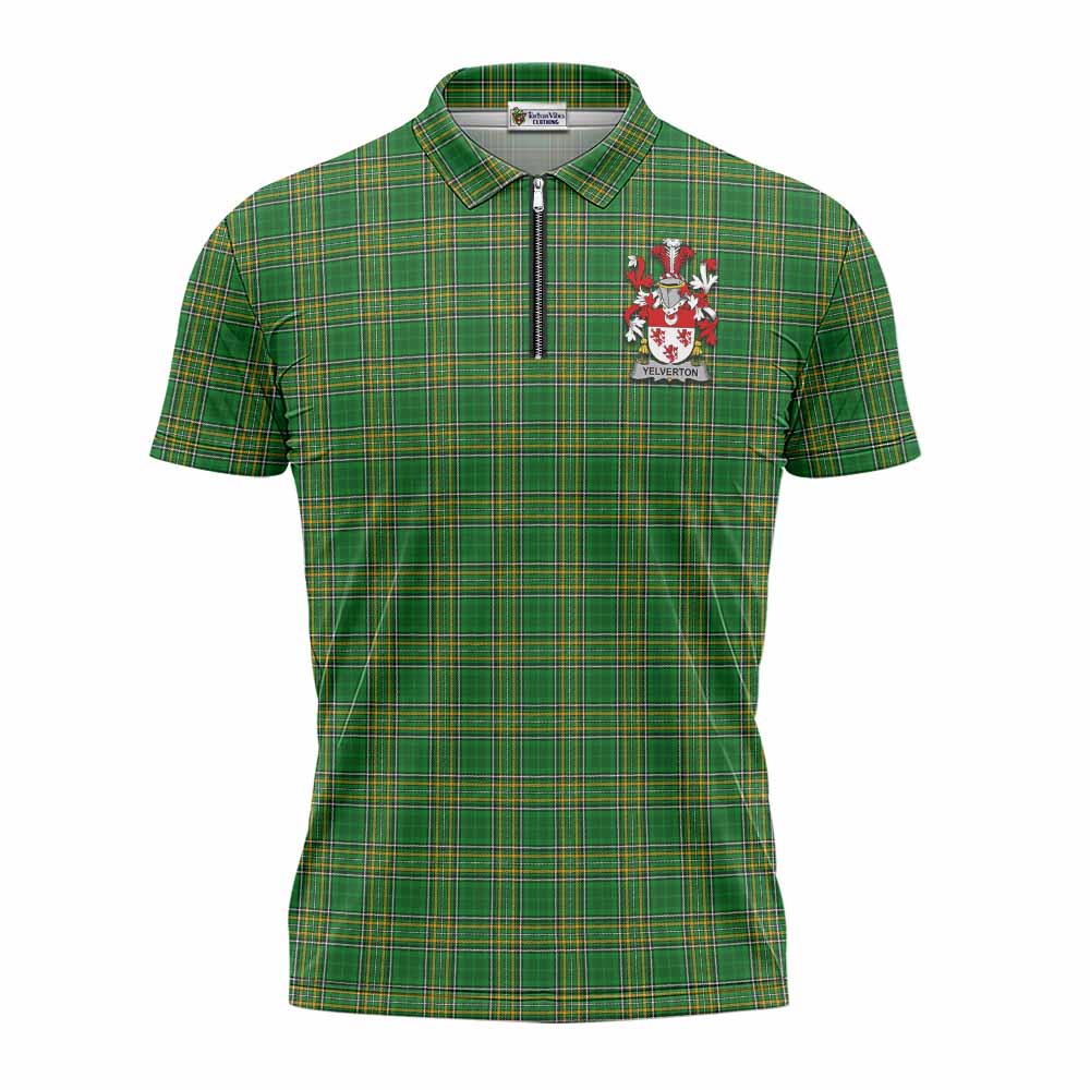 Yelverton Irish Clan Tartan Zipper Polo Shirt with Coat of Arms