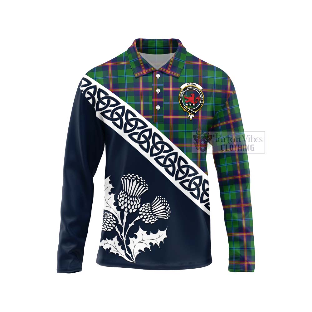 Tartan Vibes Clothing Young Tartan Long Sleeve Polo Shirt Featuring Thistle and Scotland Map