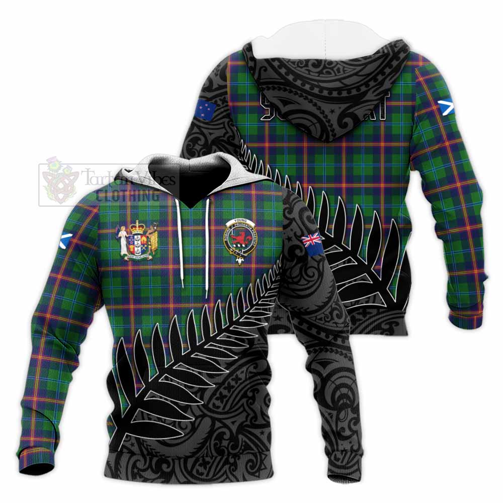 Tartan Vibes Clothing Young Crest Tartan Knitted Hoodie with New Zealand Silver Fern Half Style