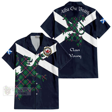 Young Tartan Lion Rampant Short Sleeve Button Shirt  Proudly Display Your Heritage with Alba Gu Brath and Clan Name