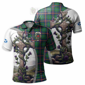 Young Tartan Polo Shirt with Family Crest and St. Andrew's Cross Accented by Thistle Vines