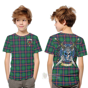 Young Tartan Kid T-Shirt with Family Crest Celtic Skull Style