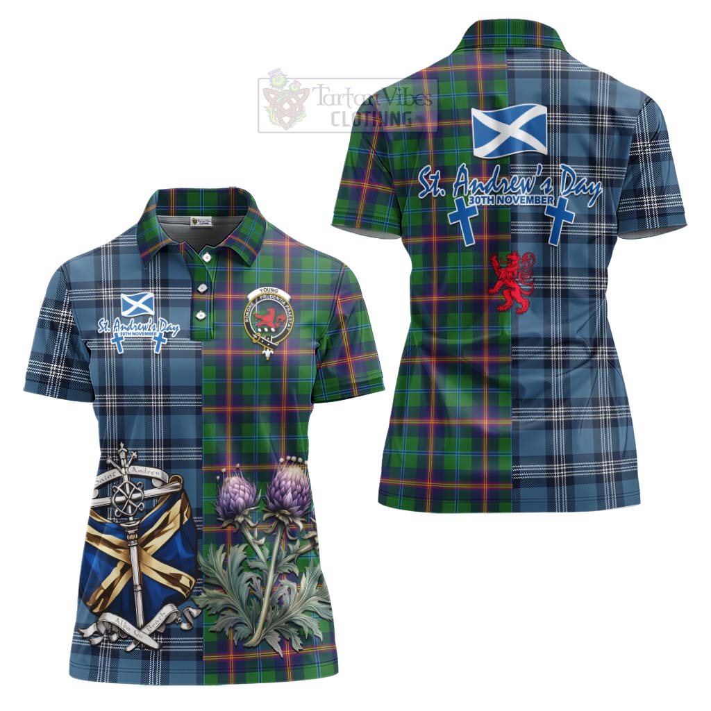 Tartan Vibes Clothing Young Tartan Women's Polo Shirt Happy St. Andrew's Day Half Tartan Style