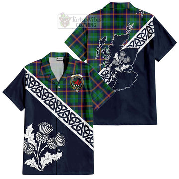 Young Tartan Short Sleeve Button Shirt Featuring Thistle and Scotland Map