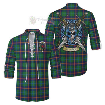 Young Tartan Ghillie Kilt Shirt with Family Crest Celtic Skull Style