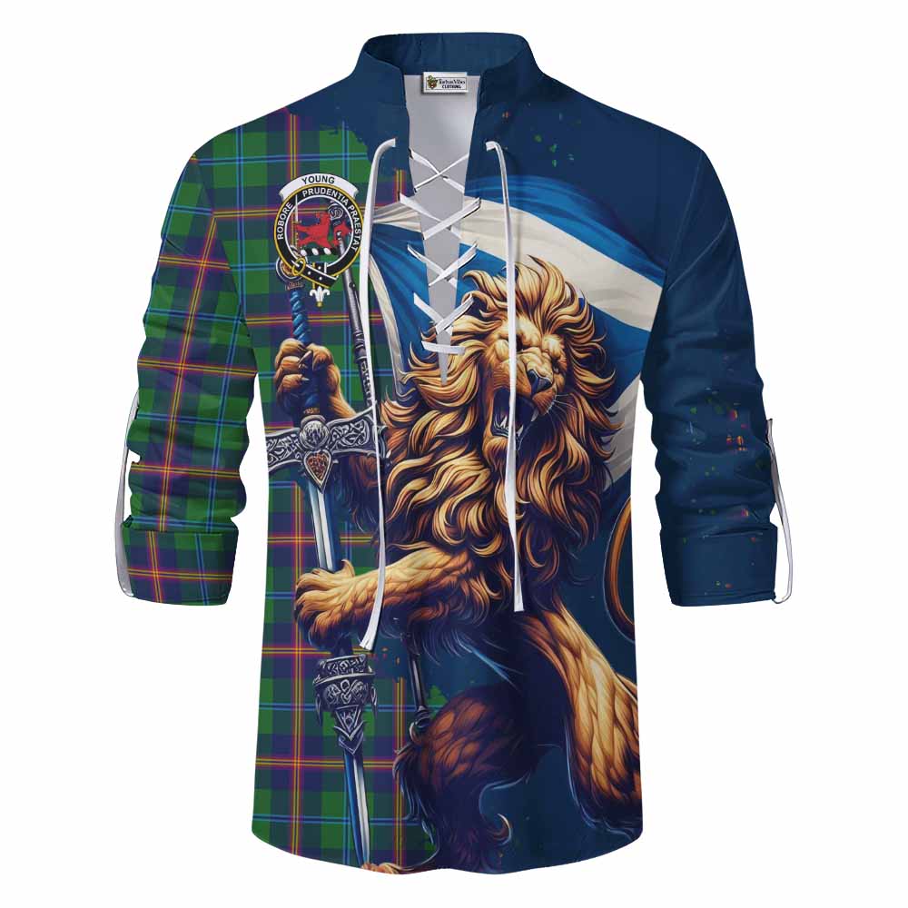 Tartan Vibes Clothing Young Tartan Family Crest Ghillie Kilt Shirt with Scottish Majestic Lion