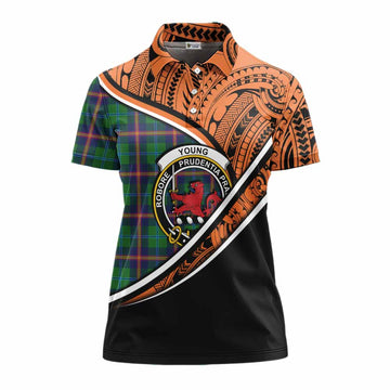 Young Crest Tartan Women's Polo Shirt with Polynesian Vibes Style - Orange Version