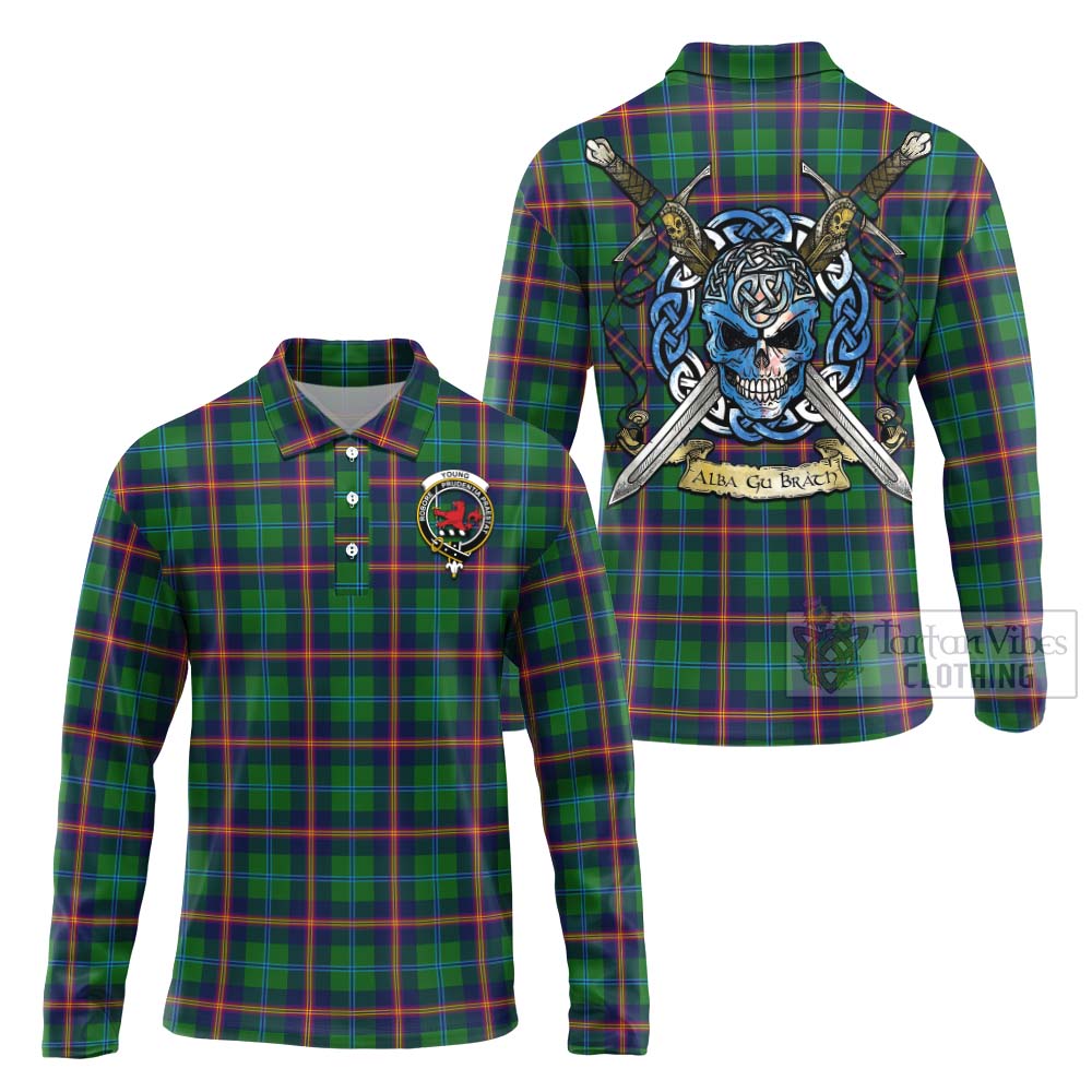 Tartan Vibes Clothing Young Tartan Long Sleeve Polo Shirt with Family Crest Celtic Skull Style