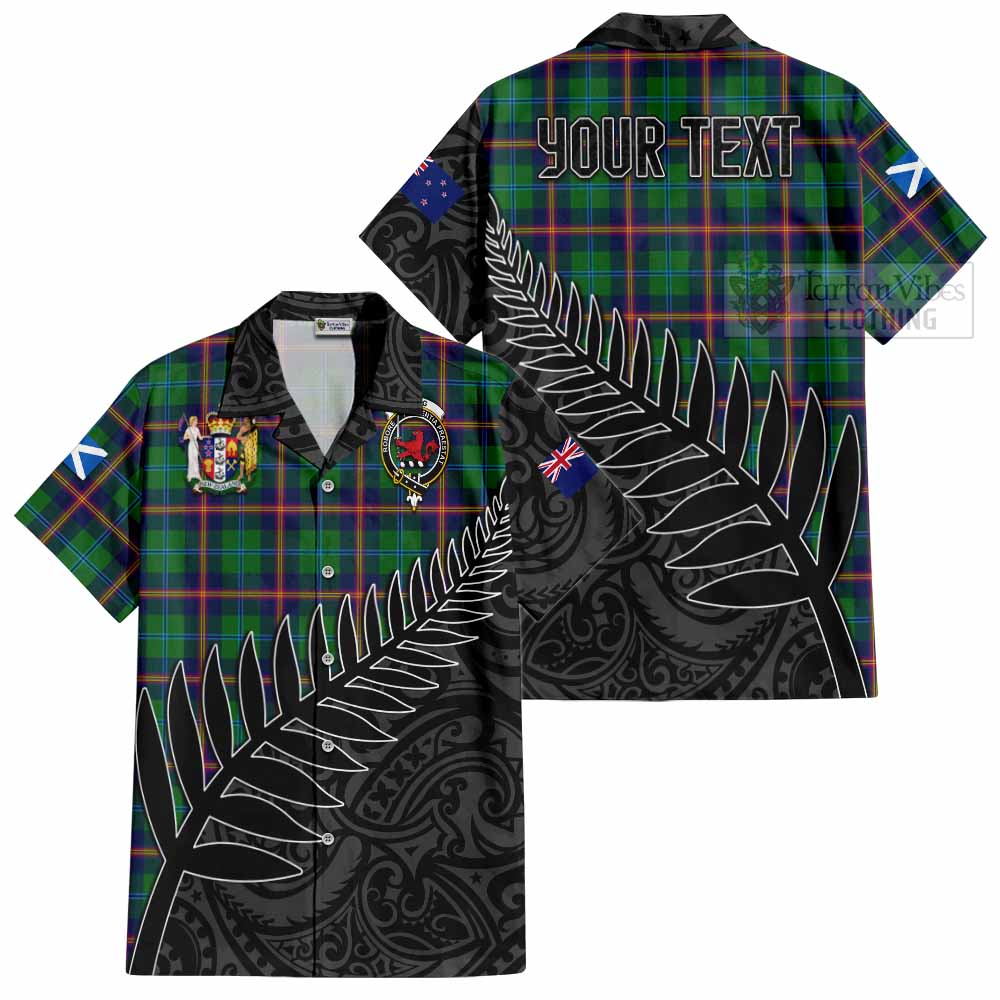 Tartan Vibes Clothing Young Crest Tartan Short Sleeve Button Shirt with New Zealand Silver Fern Half Style