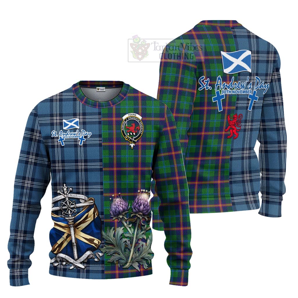 Tartan Vibes Clothing Young Tartan Knitted Sweater Happy St. Andrew's Day Half Tartan Style