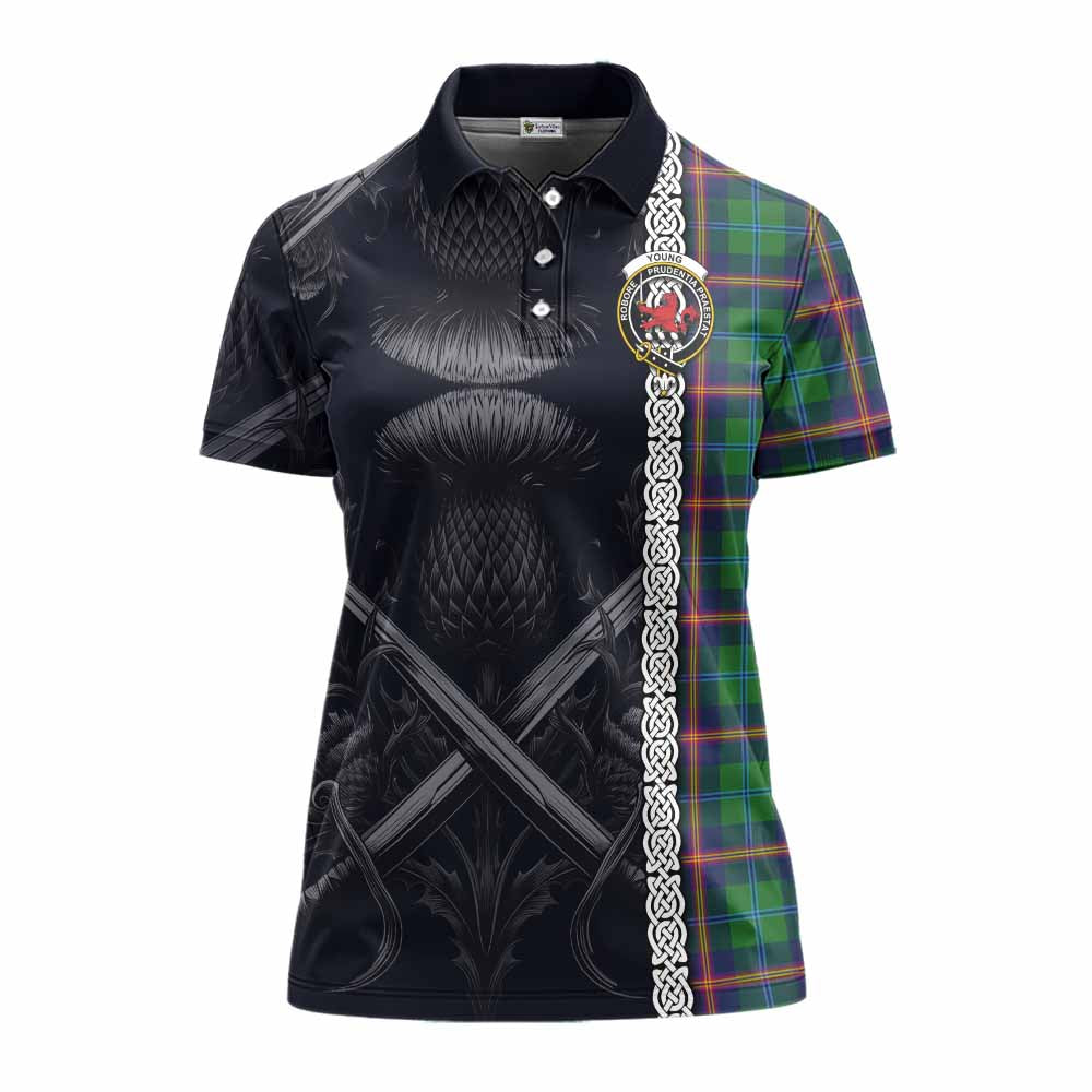 Tartan Vibes Clothing Young Tartan Women's Polo Shirt with Family Crest Cross Sword Thistle Celtic Vibes