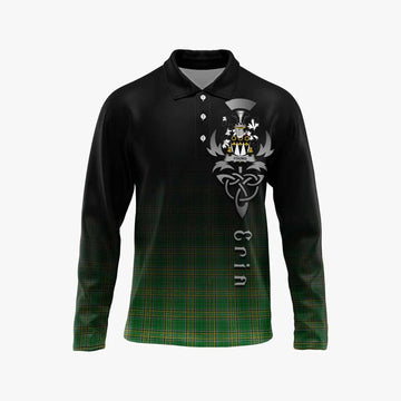 Young Irish Clan Long Sleeve Polo Shirt with Coat of Arms Erin Go Bragh Celtic Inspired Unisex - Tartan Vibes Clothing
