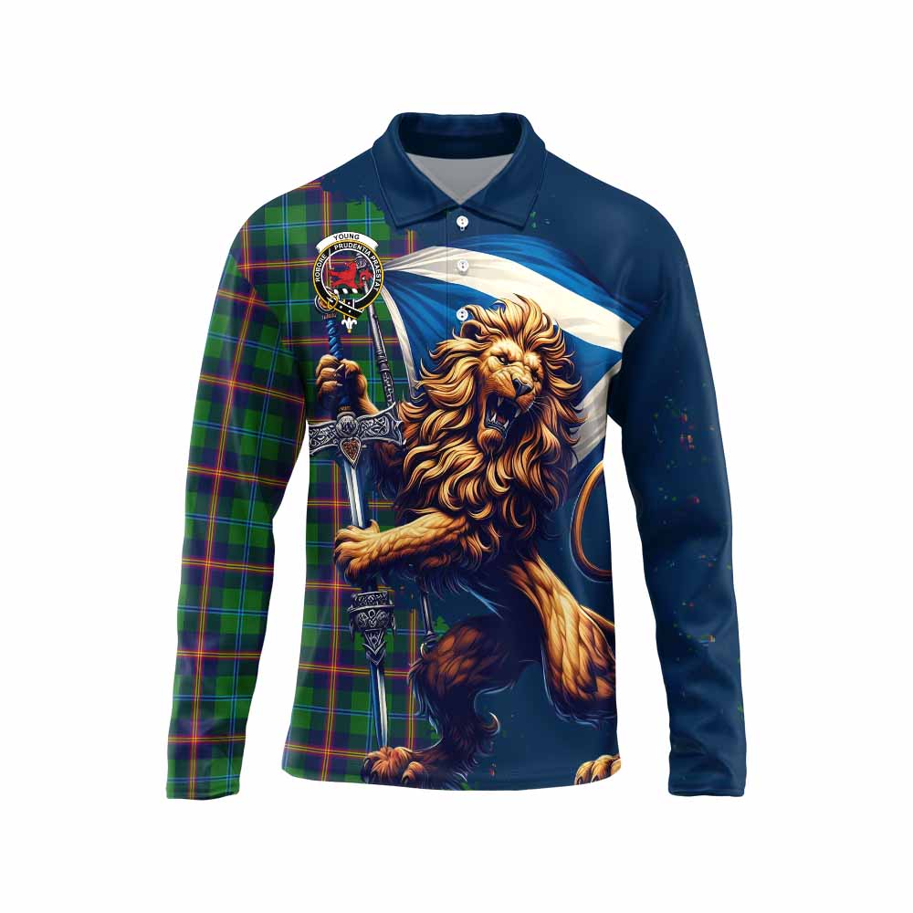 Tartan Vibes Clothing Young Tartan Family Crest Long Sleeve Polo Shirt with Scottish Majestic Lion