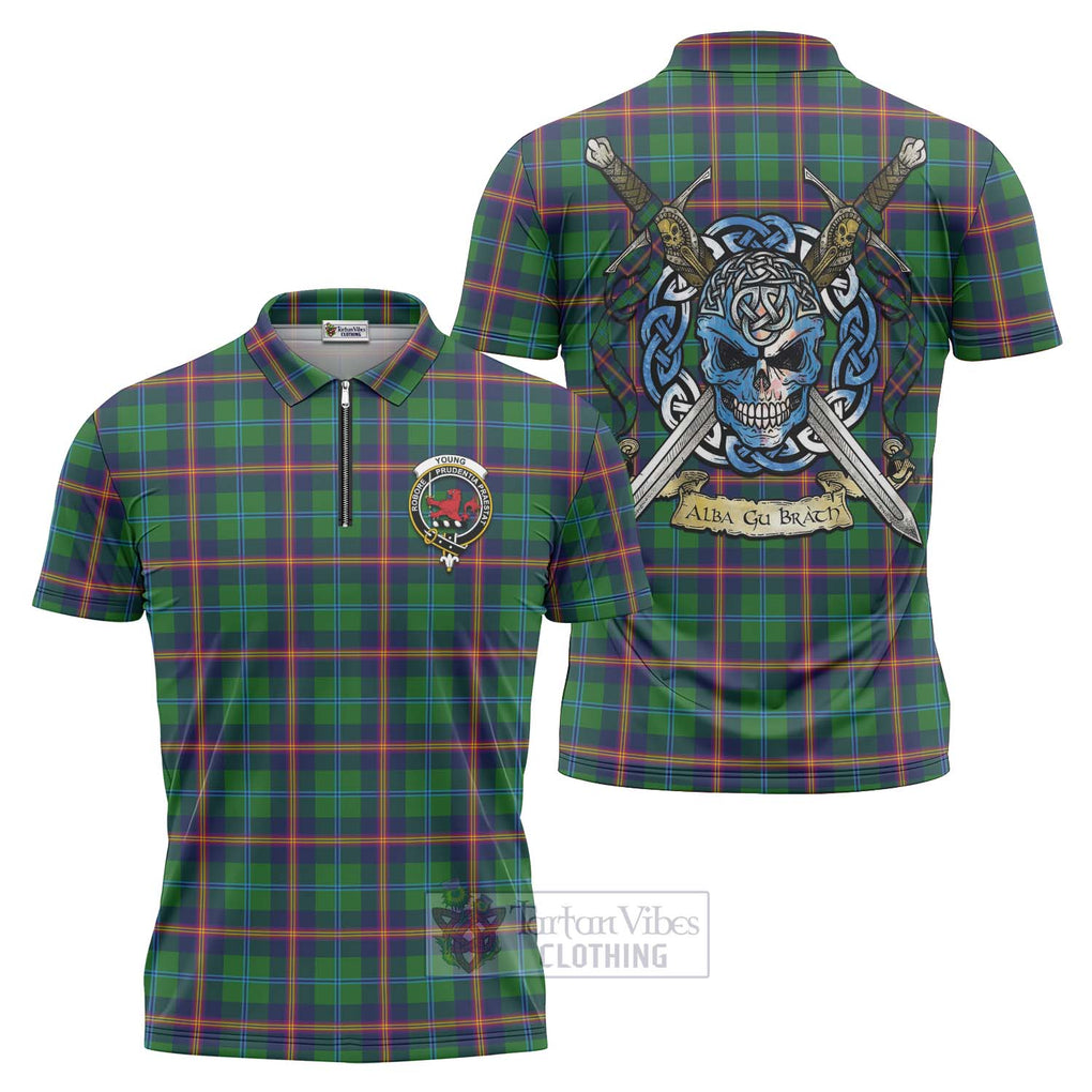 Tartan Vibes Clothing Young Tartan Zipper Polo Shirt with Family Crest Celtic Skull Style