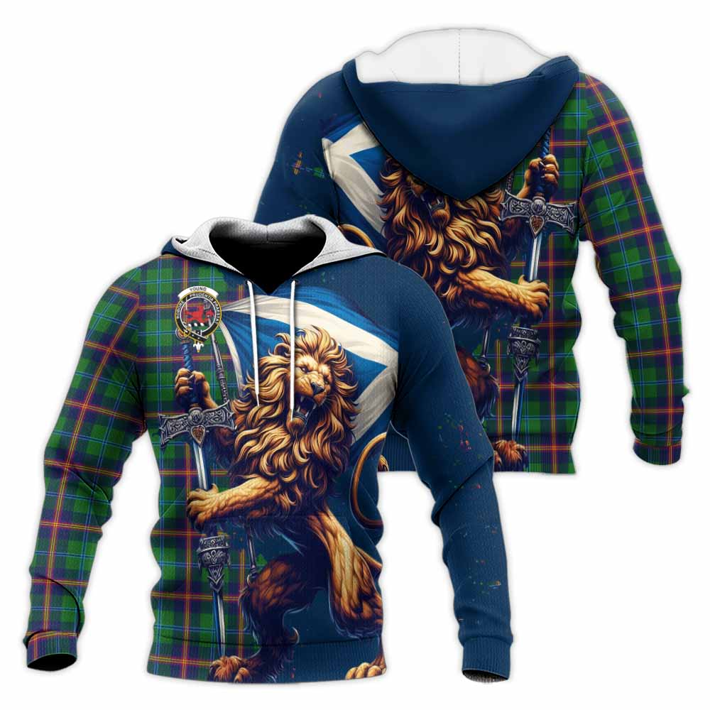 Tartan Vibes Clothing Young Tartan Family Crest Knitted Hoodie with Scottish Majestic Lion