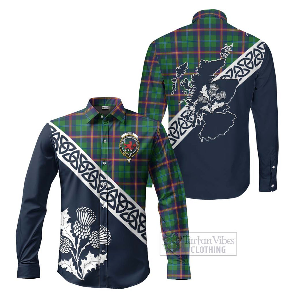 Tartan Vibes Clothing Young Tartan Long Sleeve Button Shirt Featuring Thistle and Scotland Map