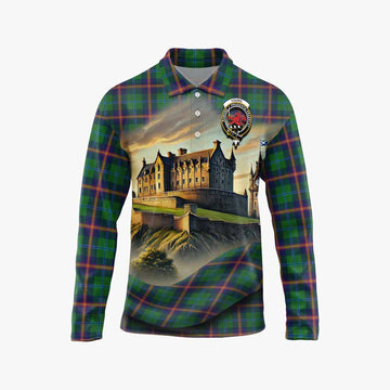 Young Tartan Family Crest Long Sleeve Polo Shirt with Scottish Ancient Castle Style Unisex - Tartan Vibes Clothing