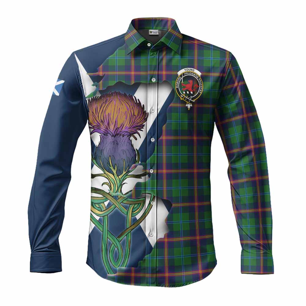 Young Tartan Family Crest Long Sleeve Button Shirt Scottish Thistle Celtic Inspired Men's Shirt S - Tartan Vibes Clothing
