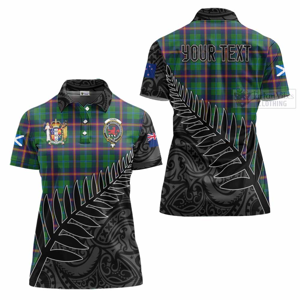 Tartan Vibes Clothing Young Crest Tartan Women's Polo Shirt with New Zealand Silver Fern Half Style