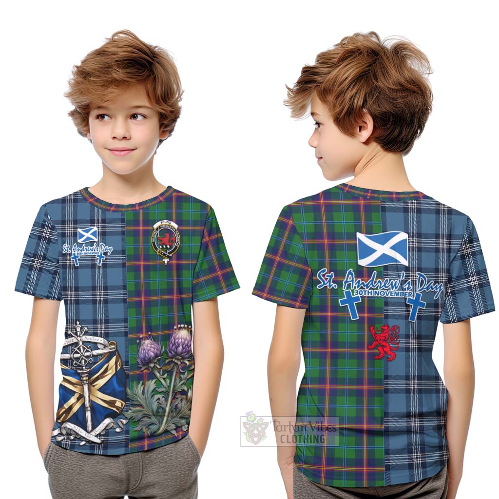 Tartan Vibes Clothing Young Tartan Kid T-Shirt Happy St. Andrew's Day Half Tartan Style