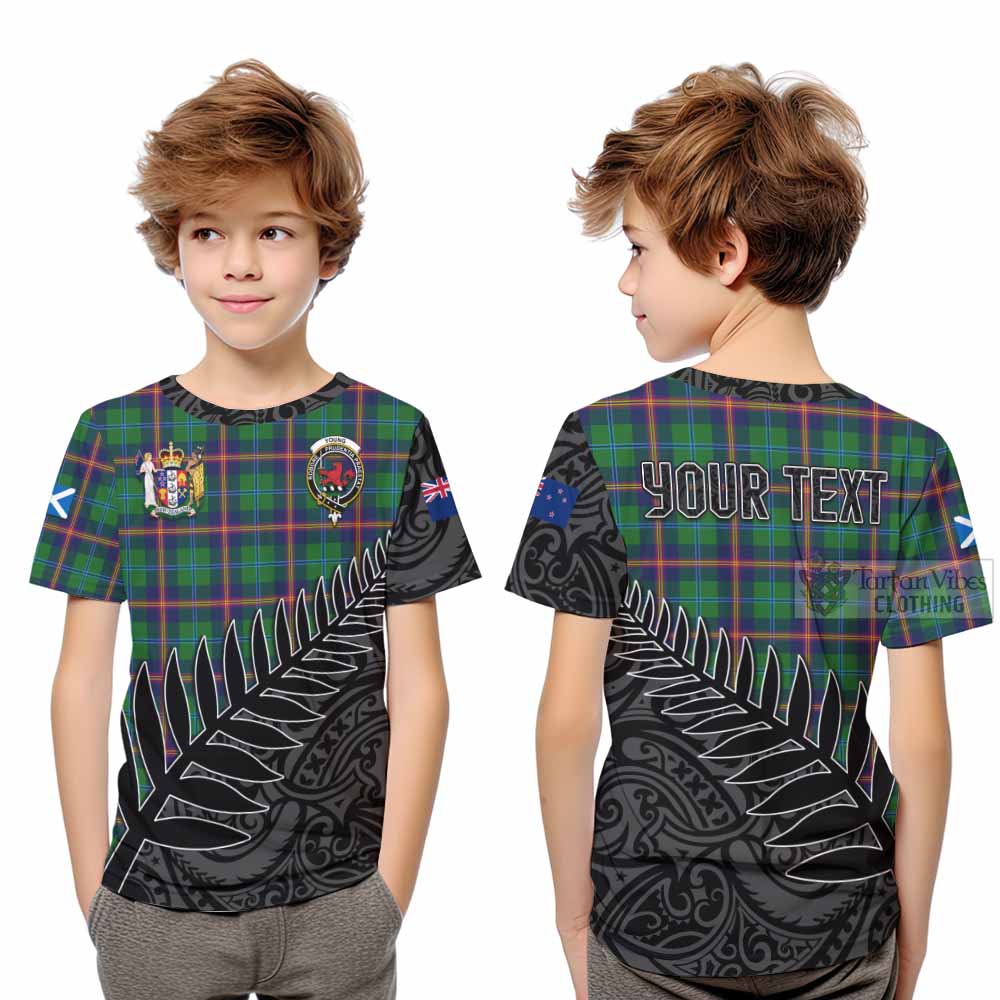 Tartan Vibes Clothing Young Crest Tartan Kid T-Shirt with New Zealand Silver Fern Half Style