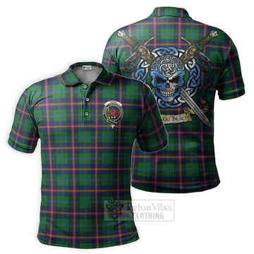 Young Tartan Polo Shirt with Family Crest Celtic Skull Style