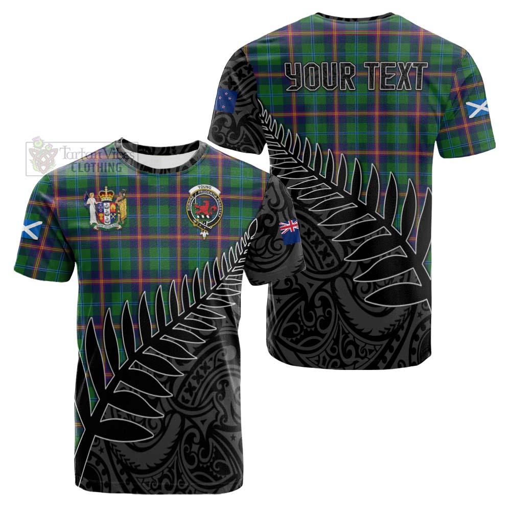 Tartan Vibes Clothing Young Crest Tartan Cotton T-shirt with New Zealand Silver Fern Half Style