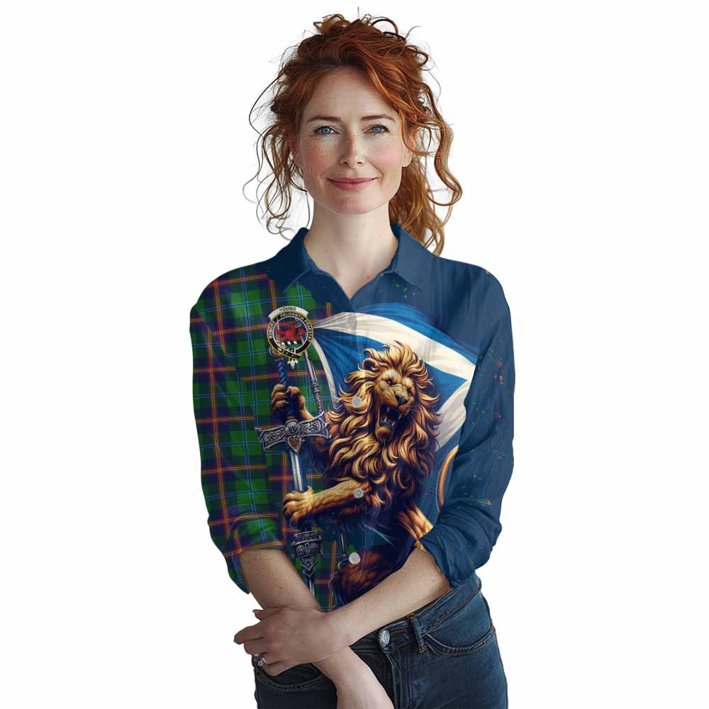 Tartan Vibes Clothing Young Tartan Family Crest Women's Casual Shirt with Scottish Majestic Lion