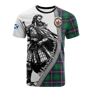 Young Tartan Clan Crest Cotton T-shirt with Highlander Warrior Celtic Style