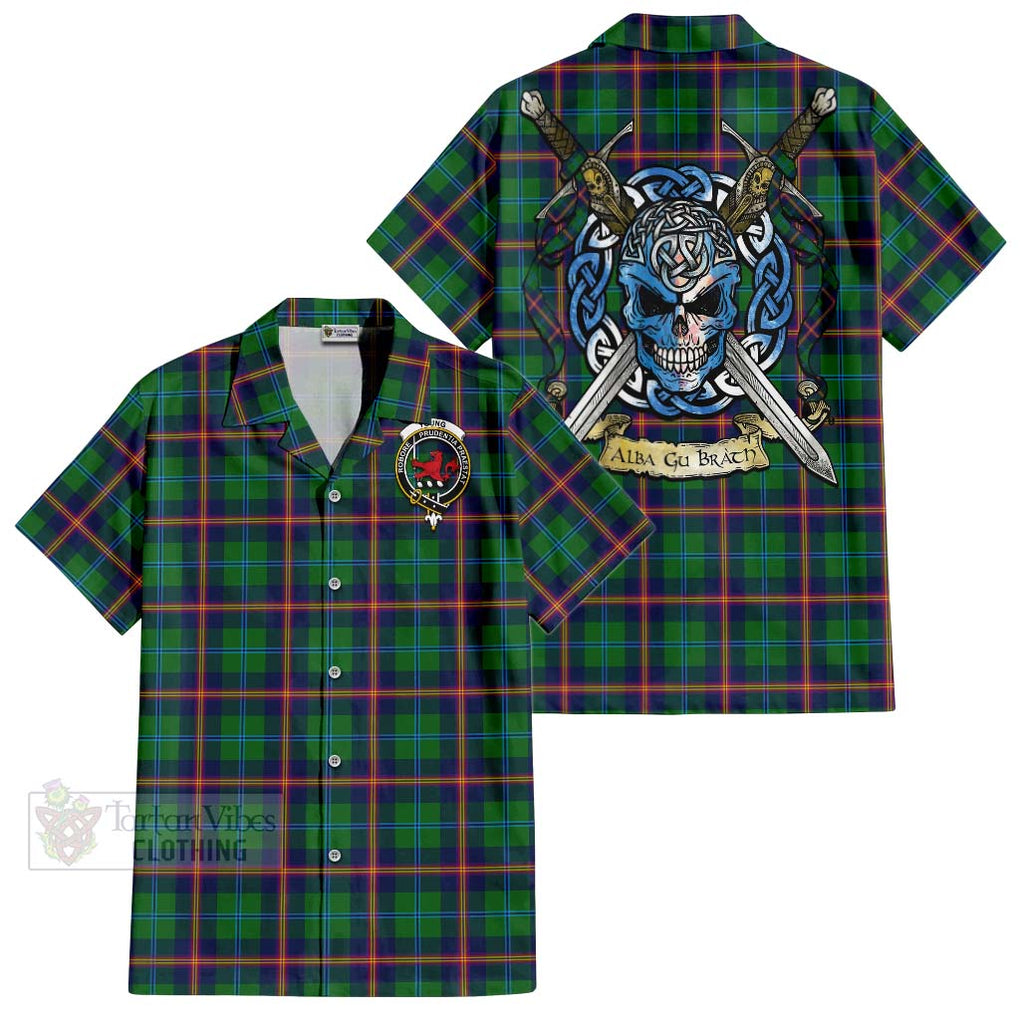 Tartan Vibes Clothing Young Tartan Short Sleeve Button Shirt with Family Crest Celtic Skull Style