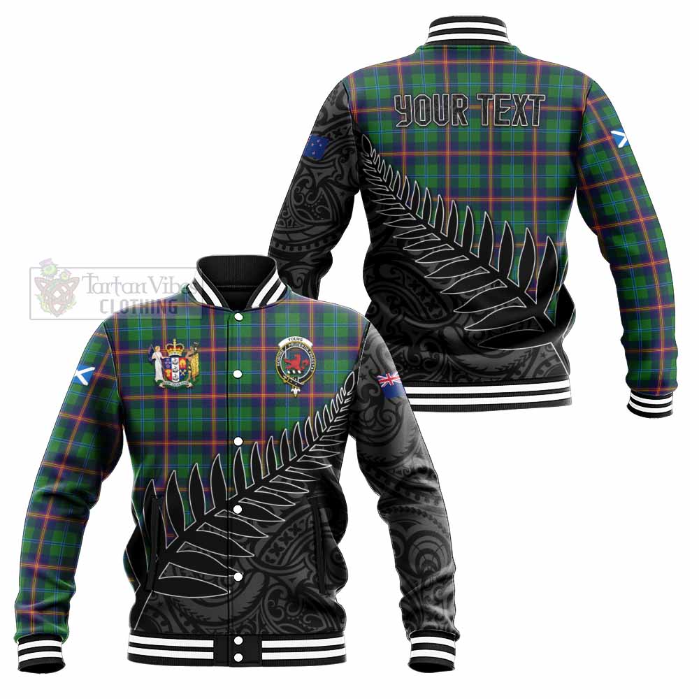 Tartan Vibes Clothing Young Crest Tartan Baseball Jacket with New Zealand Silver Fern Half Style