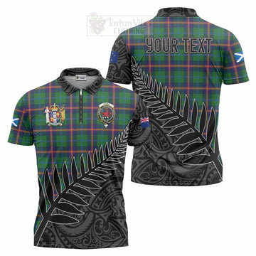 Young Crest Tartan Zipper Polo Shirt with New Zealand Silver Fern Half Style