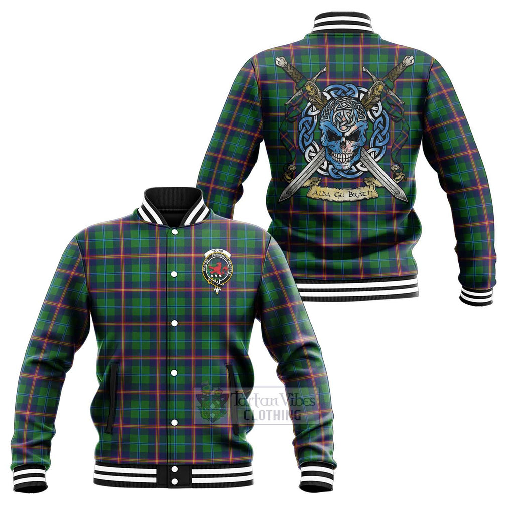 Tartan Vibes Clothing Young Tartan Baseball Jacket with Family Crest Celtic Skull Style