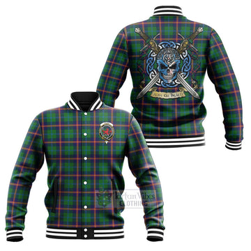 Young Tartan Baseball Jacket with Family Crest Celtic Skull Style