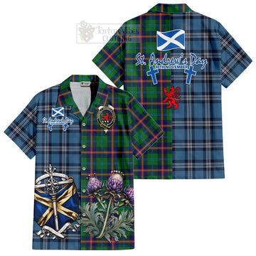 Young Tartan Short Sleeve Button Shirt Happy St. Andrew's Day Half Tartan Style