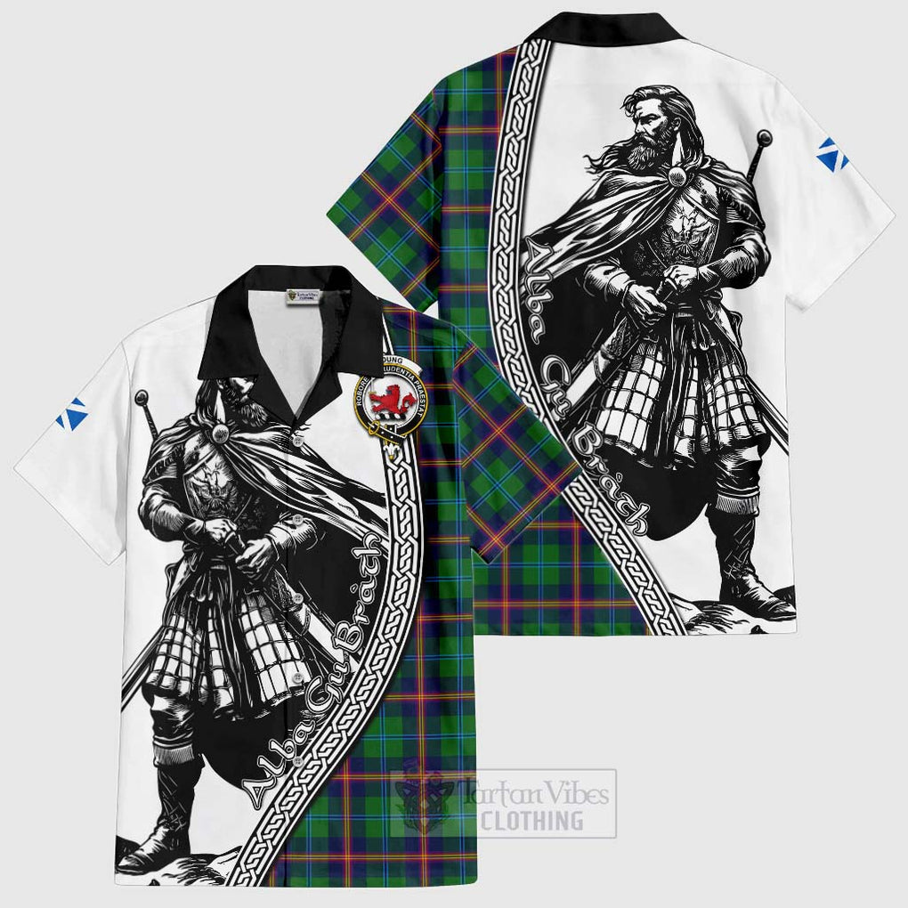 Tartan Vibes Clothing Young Tartan Clan Crest Short Sleeve Button Shirt with Highlander Warrior Celtic Style