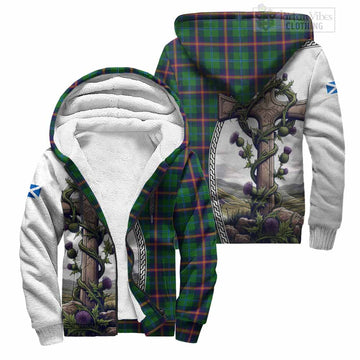 Young Tartan Sherpa Hoodie with Family Crest and St. Andrew's Cross Accented by Thistle Vines