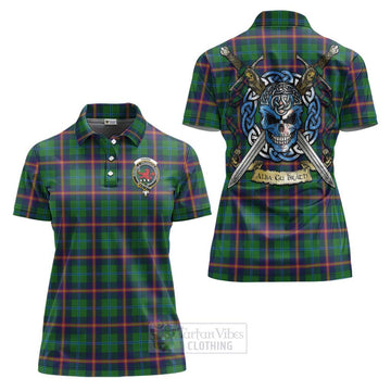 Young Tartan Women's Polo Shirt with Family Crest Celtic Skull Style