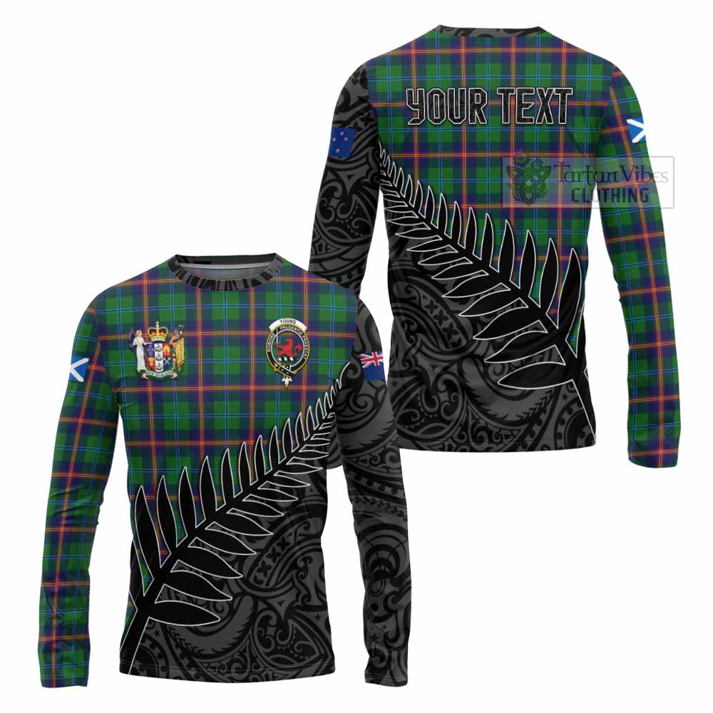 Tartan Vibes Clothing Young Crest Tartan Long Sleeve T-Shirt with New Zealand Silver Fern Half Style