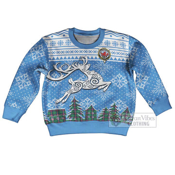 Young Clan Christmas Kid Ugly Sweater with Tartan and Celtic Reindeer Style