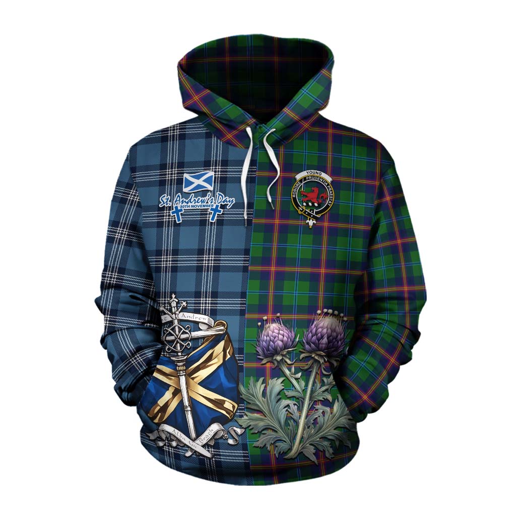 Tartan Vibes Clothing Young Tartan Cotton Hoodie Happy St. Andrew's Day Half Tartan Style