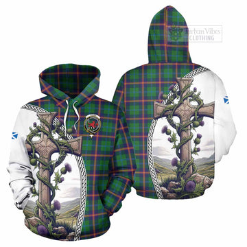 Young Tartan Hoodie with Family Crest and St. Andrew's Cross Accented by Thistle Vines