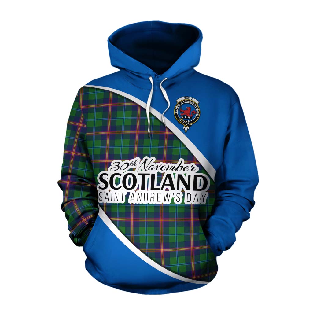 Tartan Vibes Clothing Young Family Crest Tartan Cotton Hoodie Celebrate Saint Andrew's Day in Style