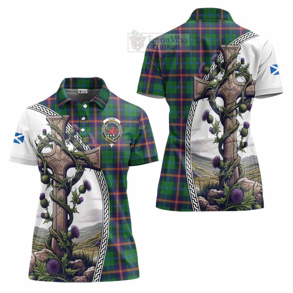 Tartan Vibes Clothing Young Tartan Women's Polo Shirt with Family Crest and St. Andrew's Cross Accented by Thistle Vines