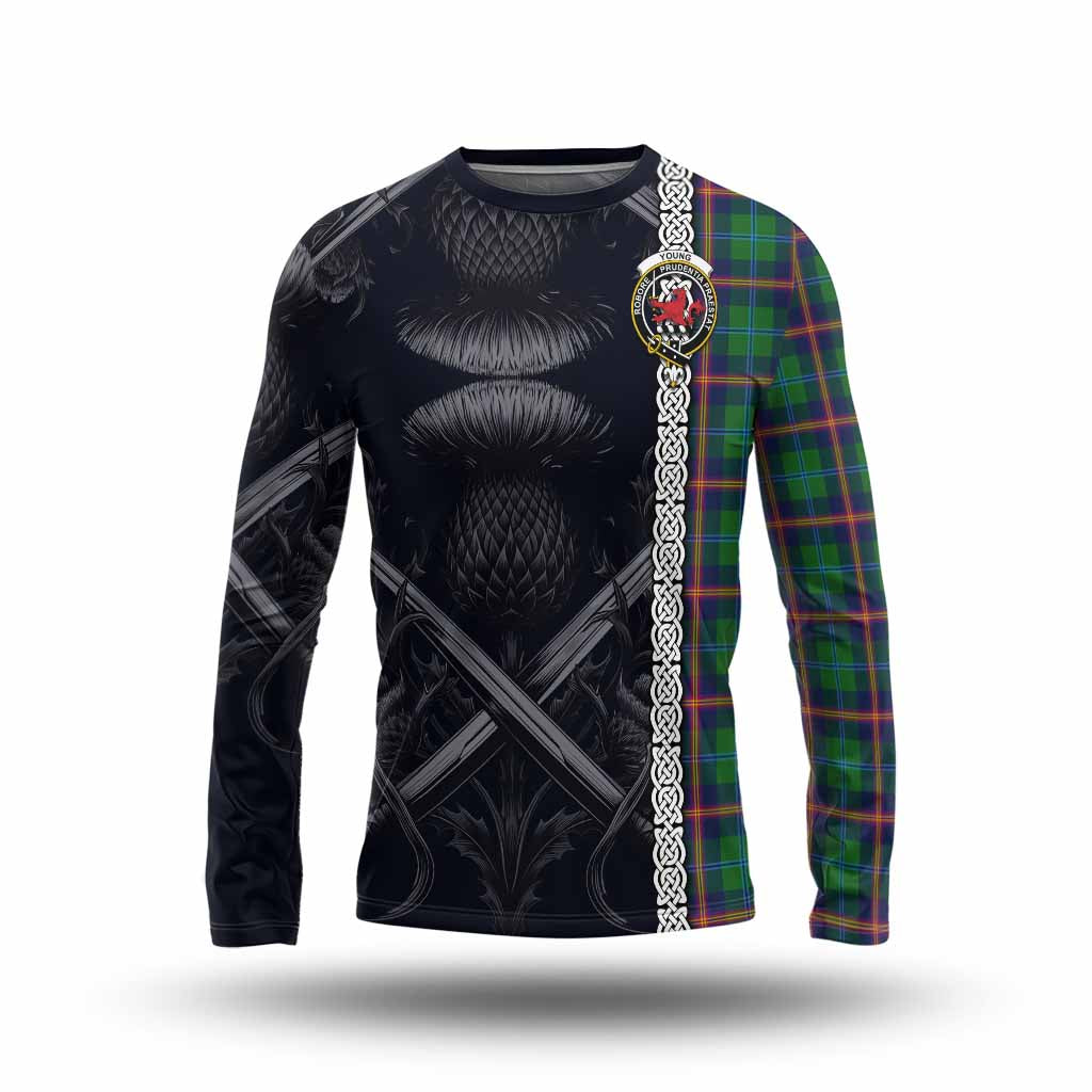 Tartan Vibes Clothing Young Tartan Long Sleeve T-Shirt with Family Crest Cross Sword Thistle Celtic Vibes