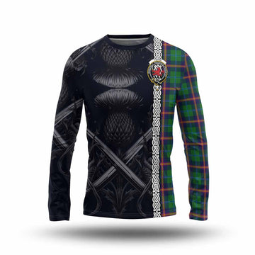 Young Tartan Long Sleeve T-Shirt with Family Crest Cross Sword Thistle Celtic Vibes