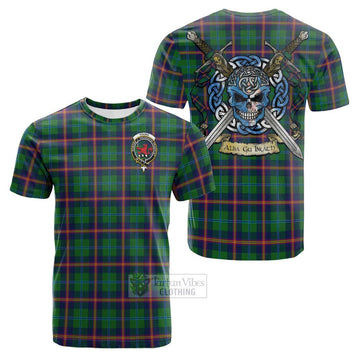 Young Tartan Cotton T-shirt with Family Crest Celtic Skull Style